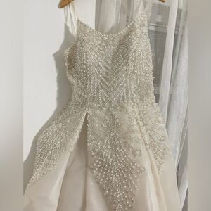 COPY - Stunning milky white long dress with intricate hand-beaded detailing.